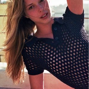 American Apparel open knit tennis polo top